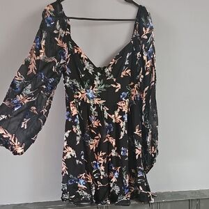 Lulu's Black and Blue Floral Mini Dress